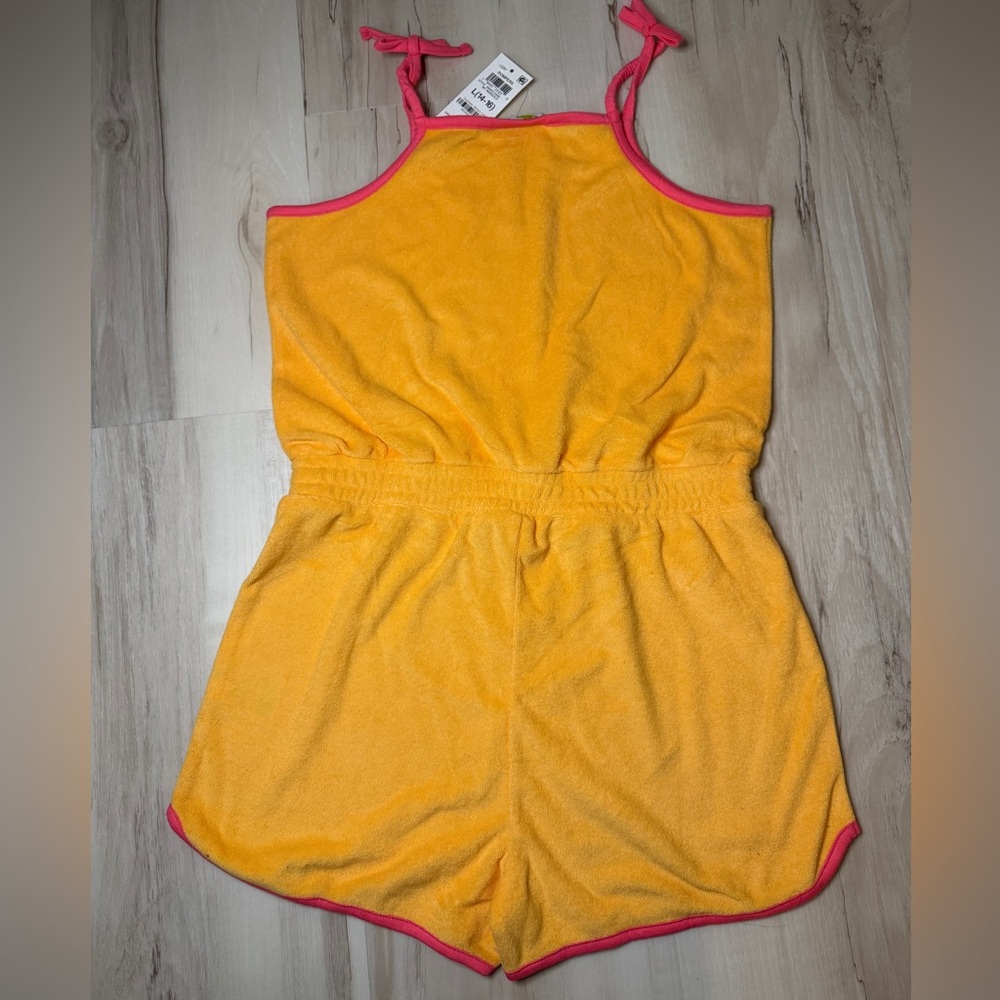 Epic Threads Yellow Gold Terry Romper with Pink Trim- Girls Large 14-16